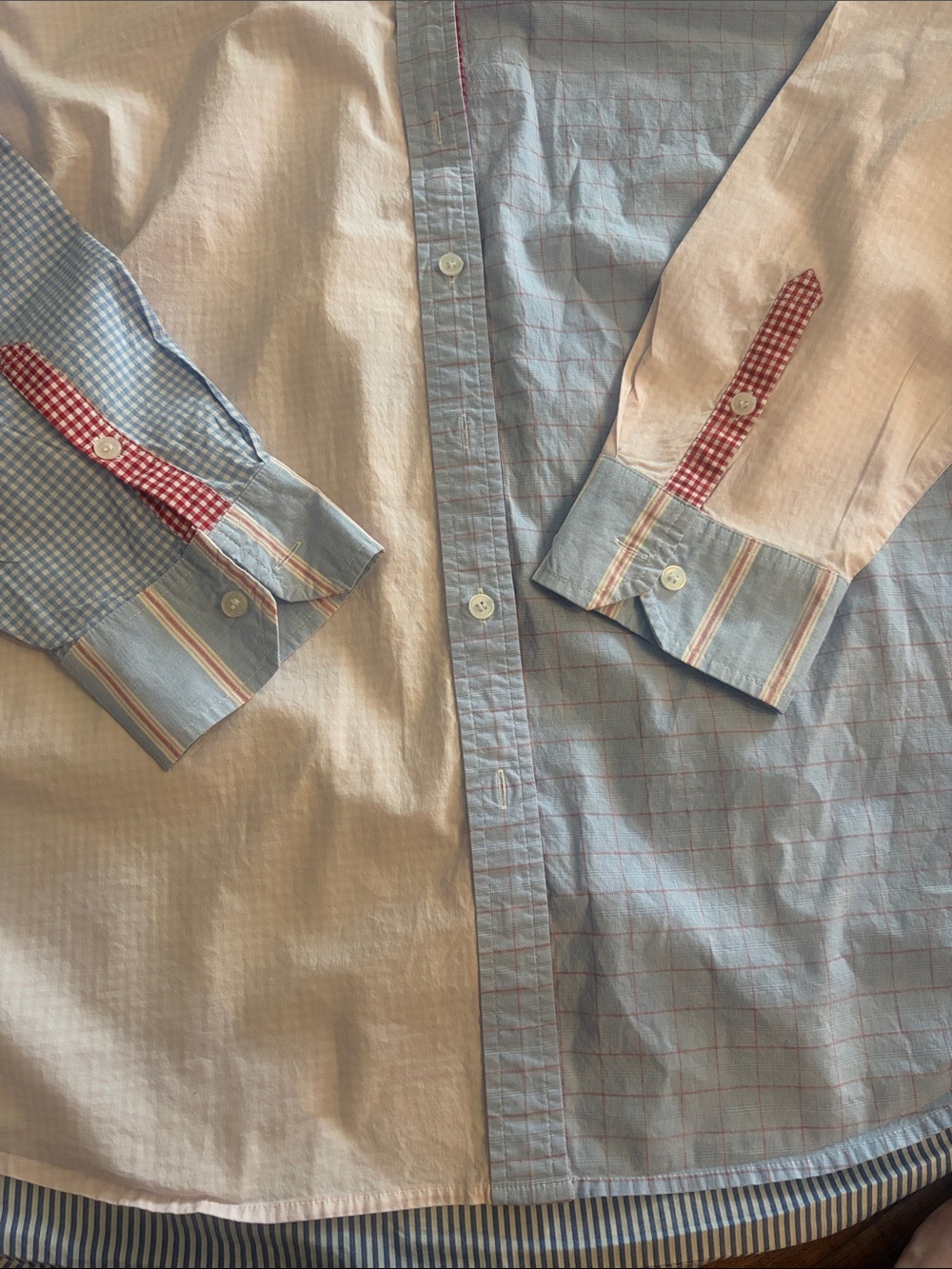 Lane Bryant Patchwork Button-Down Shirt in Light Blue, White & Red Gingham - Picture 4 of 7